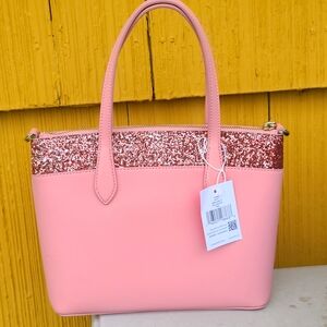 NWT Beautiful Kate Spade Pink Leather Glitter Crossbody Satchel Bag/Tote